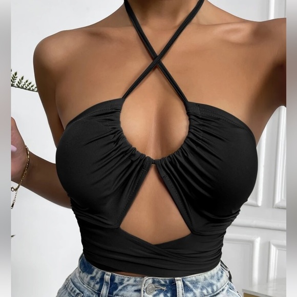 Cut Out Front Tie Back Halter Top - Picture 4 of 6